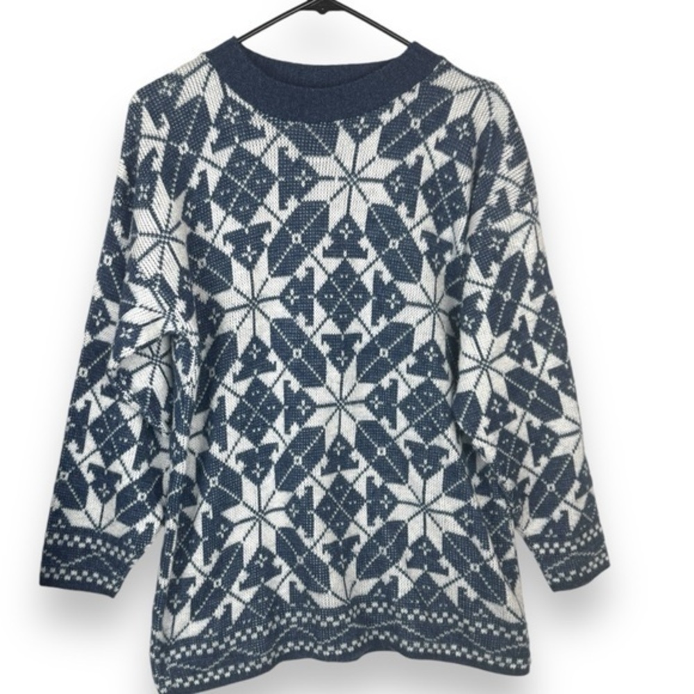 Vintage‎ Huntington Ridge Grandpa Sweater Fair Isle Snowflakes Size Large USA